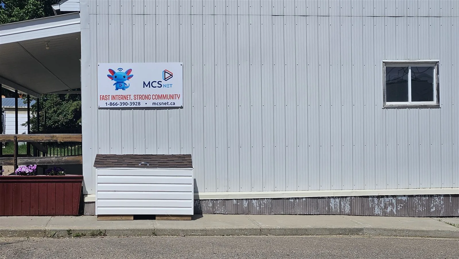 MCSnet signage on a building in Amisk, Alberta