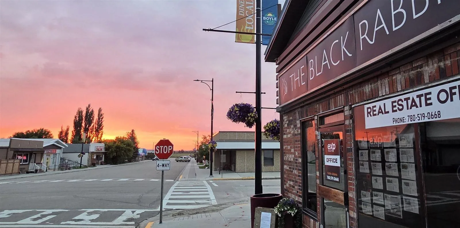 Downtown Boyle, Alberta at sunset, Athabasca County's largest MCSnet GigAir community
