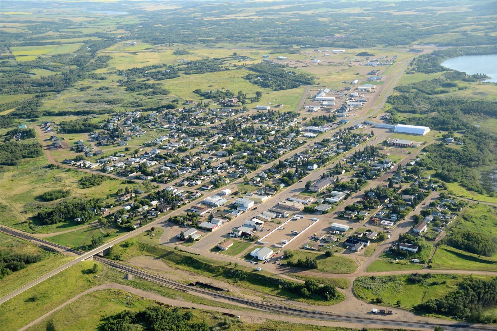 Aerial view of Hardisty, Alberta in the Battle River Valley