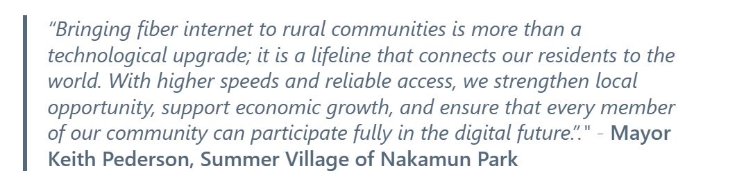 Quote from the mayor of the Summer Village of Nakamun Park on the MCSnet fiber project