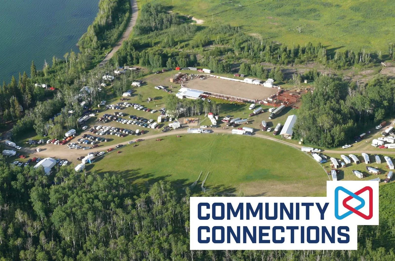 Aerial view of the Rich Lake Recreation and Agricultural Society grounds near Lac La Biche County, Alberta